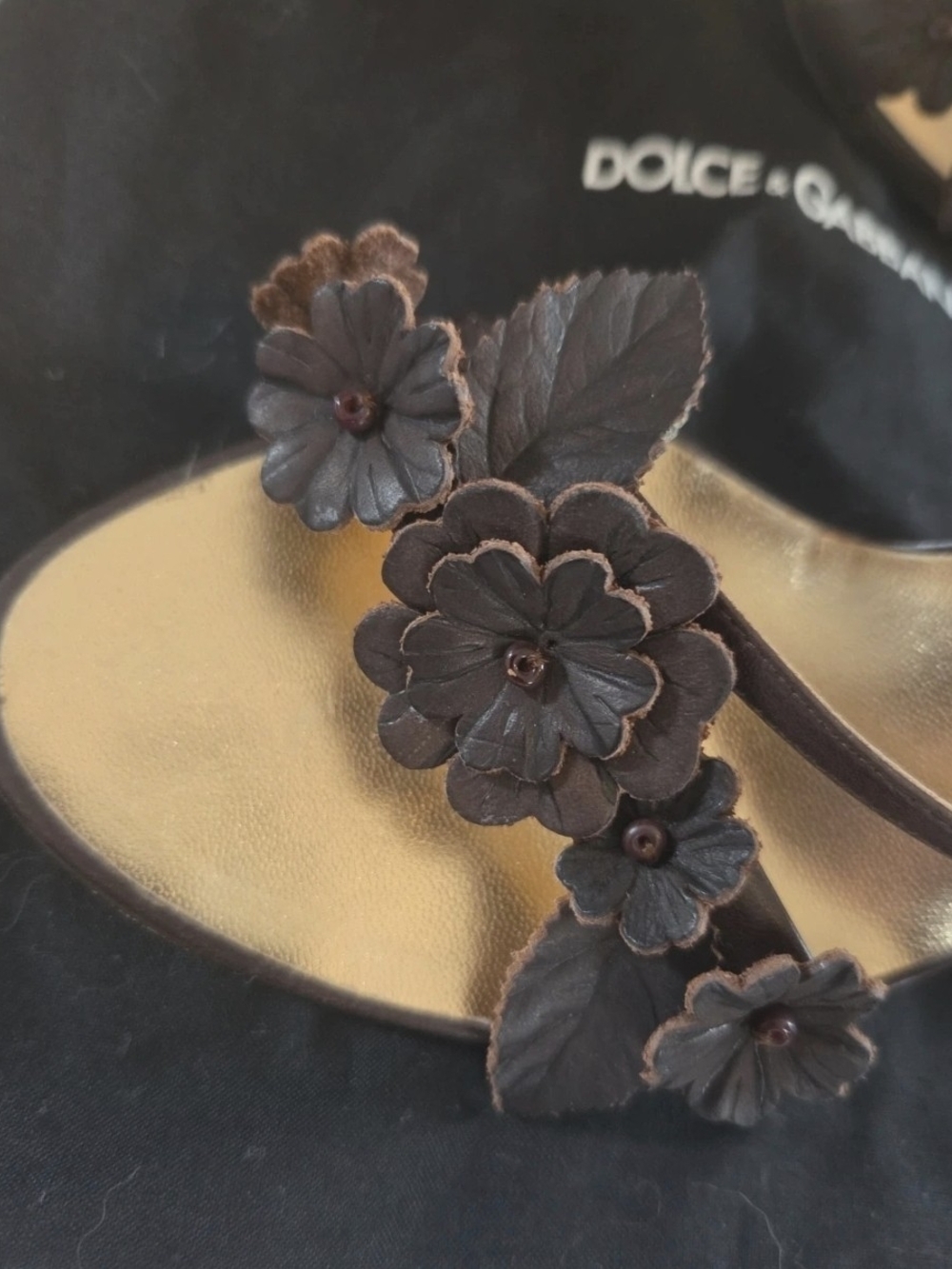DOLCE & GABBANA Brown Flower Strappy Women’s Sandals - Picture 3 of 9